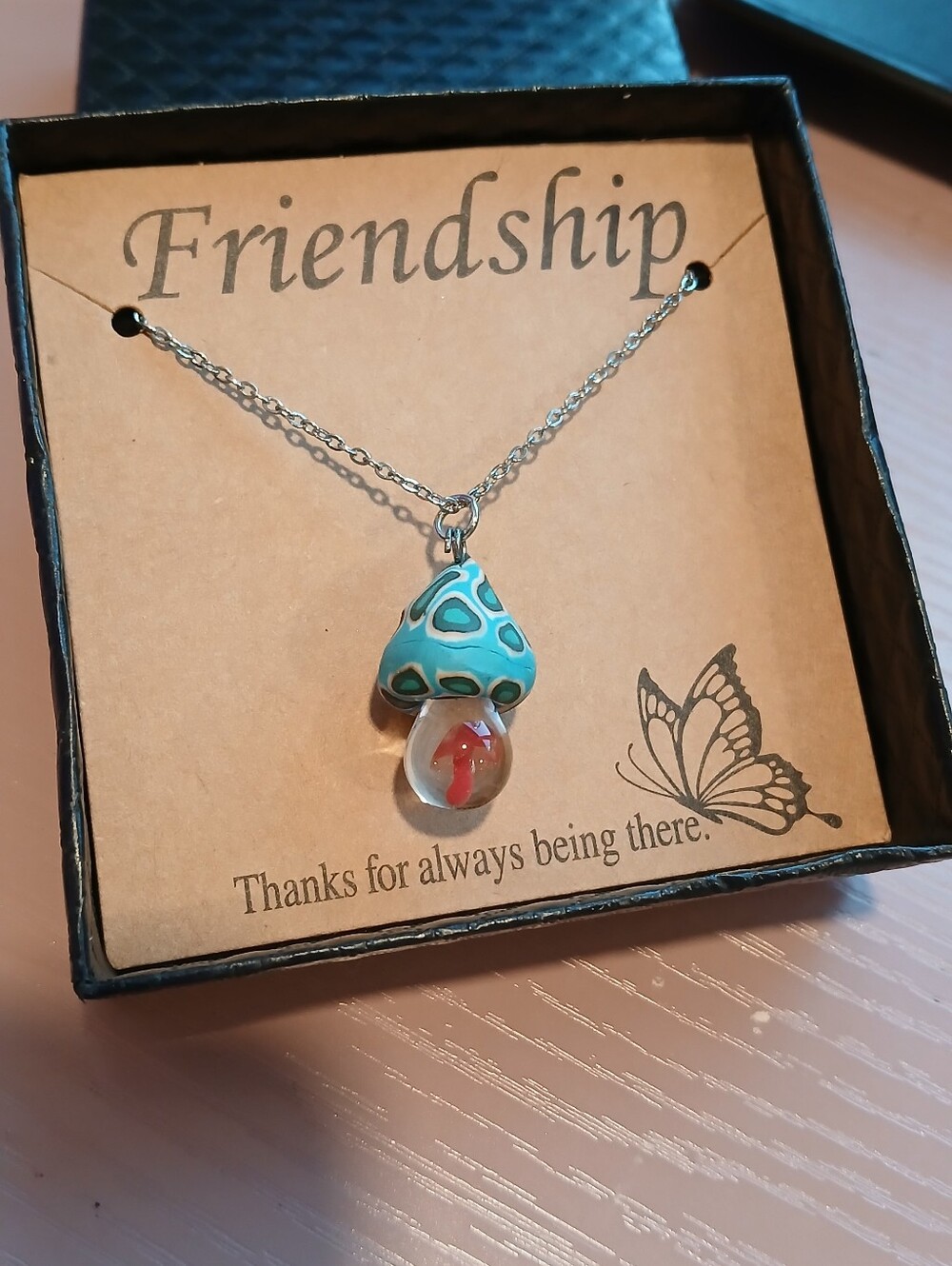 Friendship Turquoise Mushroom Pendant & Necklace NIB + GIFT BOX [NEW]